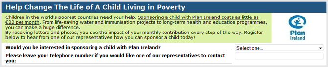 Plan Ireland Lead Generation example